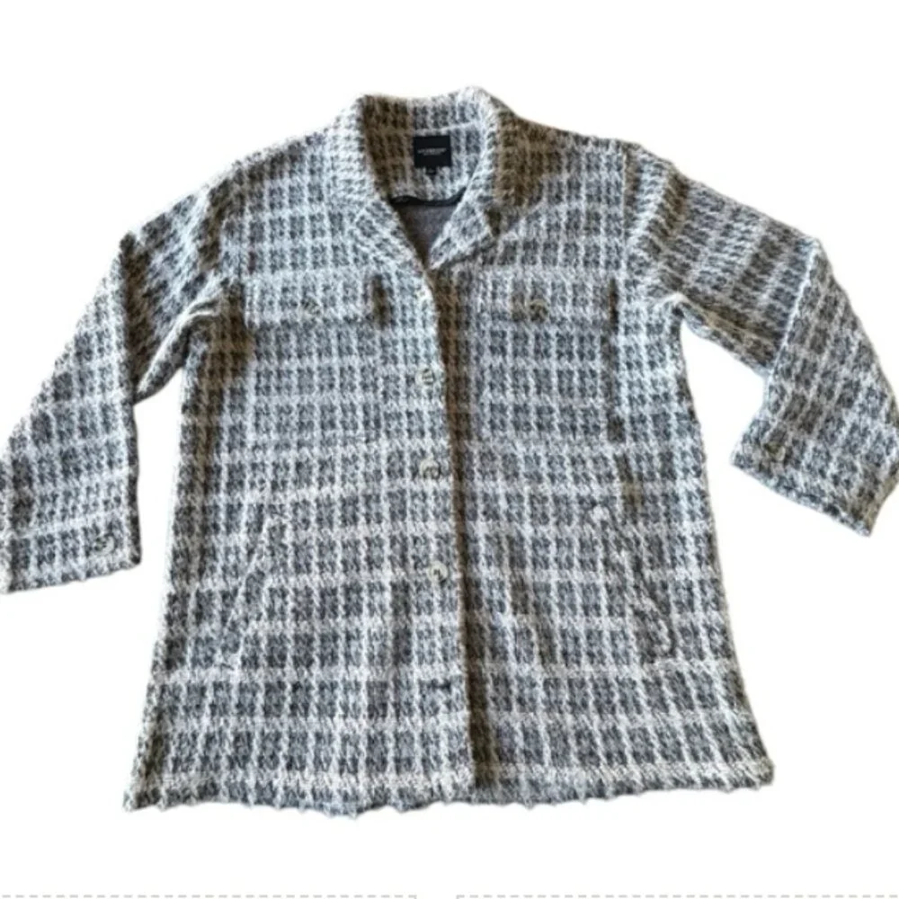 Liverpool Heather Houndstooth Fuzzy Button Front Boxy Jacket Women's Large - Picture 4 of 16